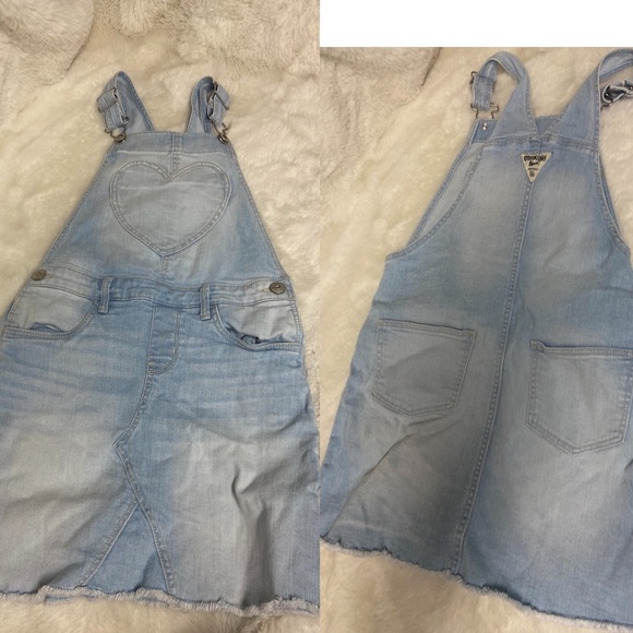 OshKosh B'gosh Other - 7 Girls Osh Kosh Big Osh Light Denim Heart Pocket Overall Dress raw hem
